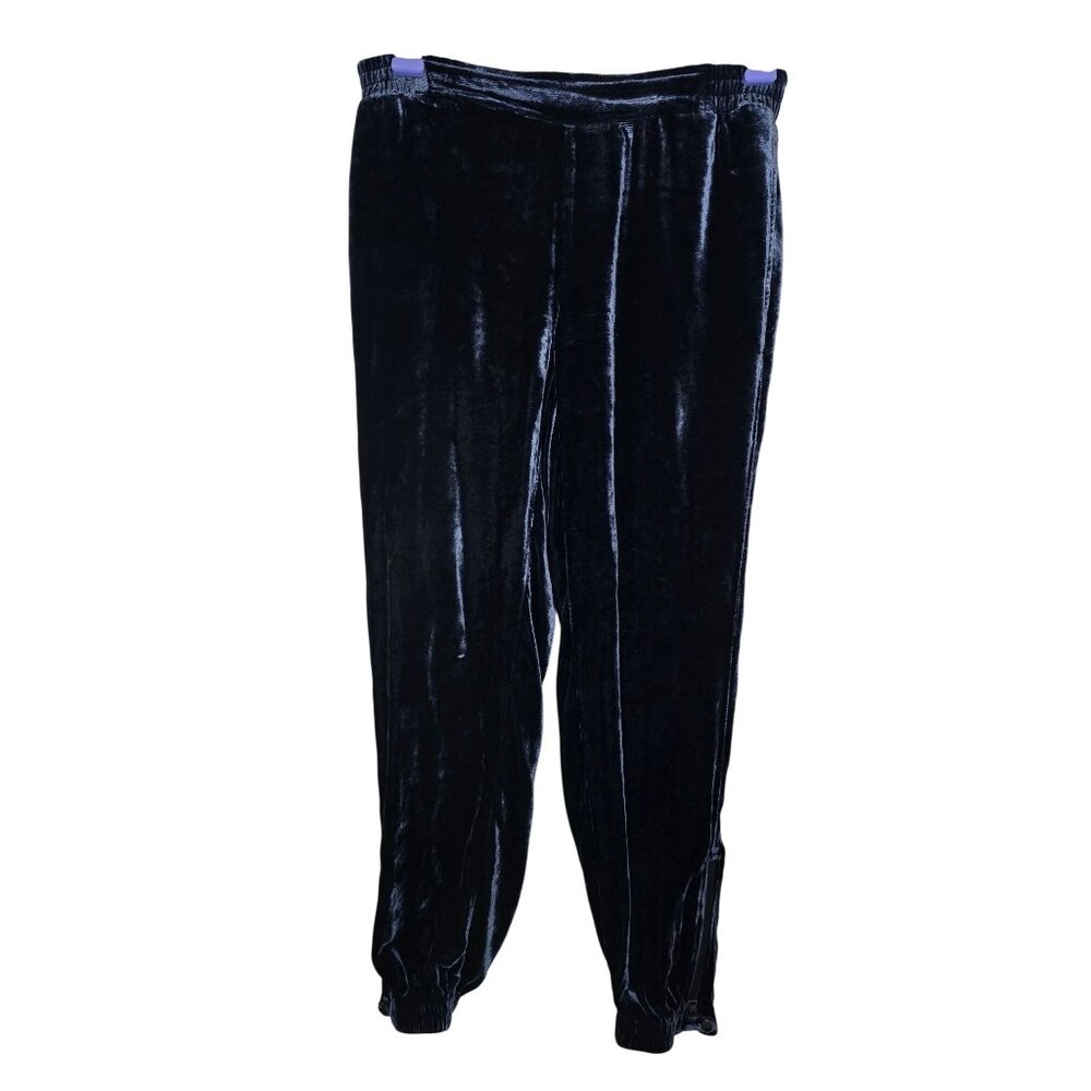 Go‎ By Go Silk Navy Velvet Jogger Ankle Zip Pants XS Boho Whimsygoth